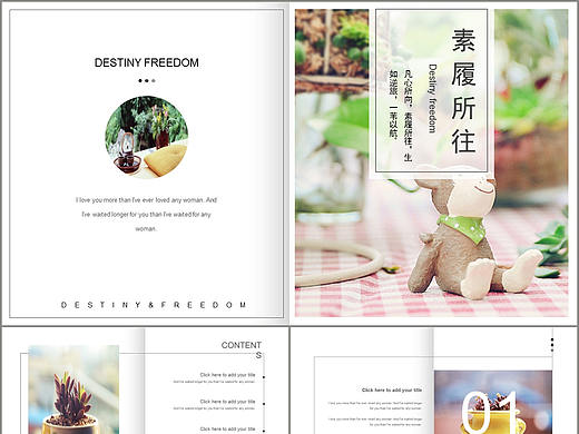 随心所欲素履所往简约清新文艺杂志风画册PPT模板