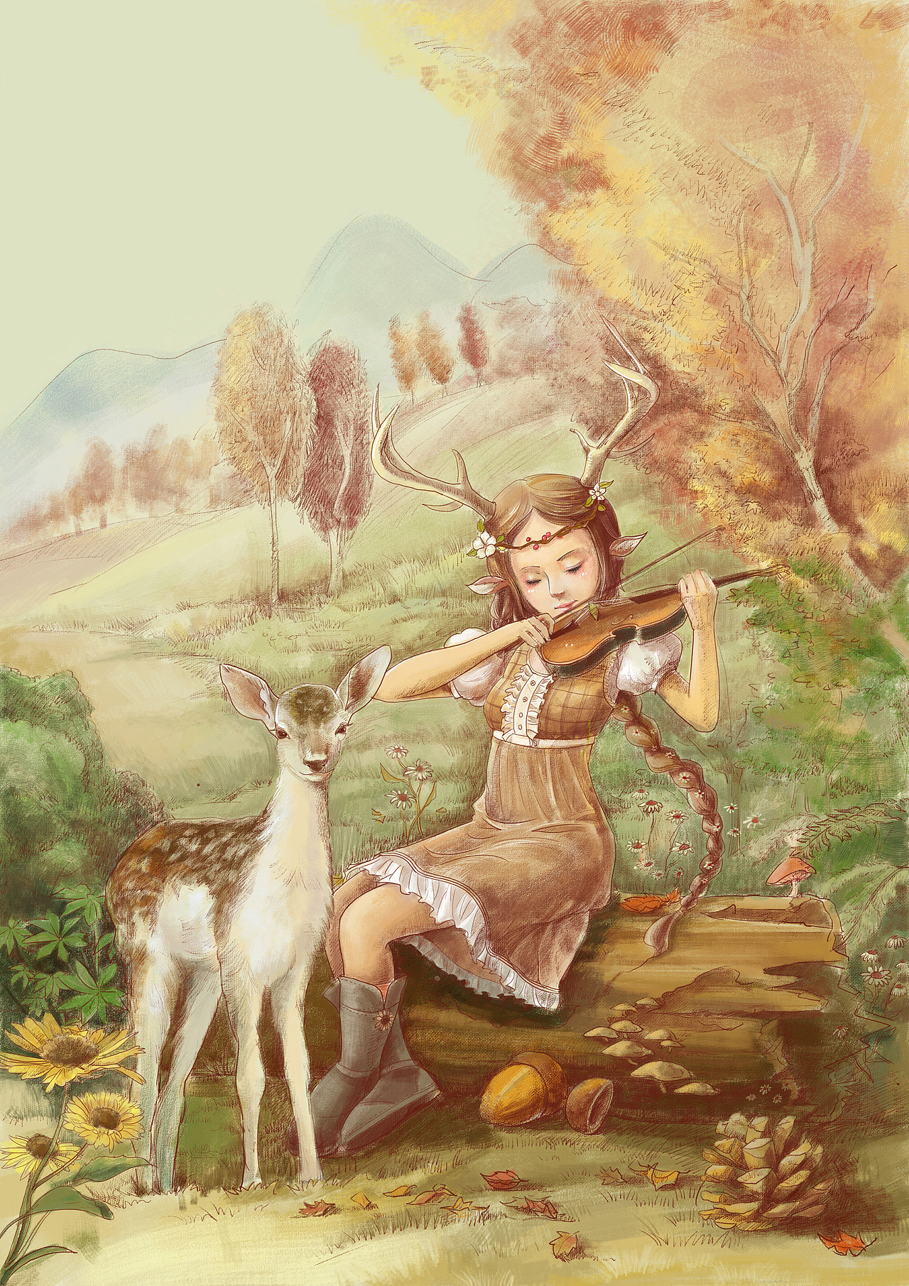 秋林的小提琴手（图ZMzA2MDExMzI=） - 商业插画 - 站酷设计师小岸小菜刀原创素材 - 站酷ZCOOL