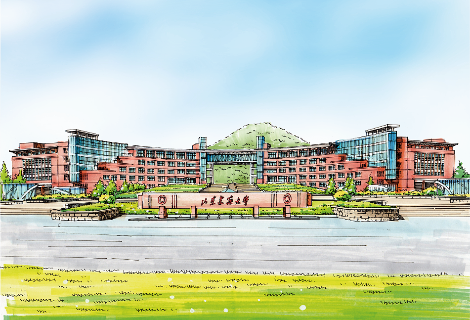 山东建筑大学校门正面全景。