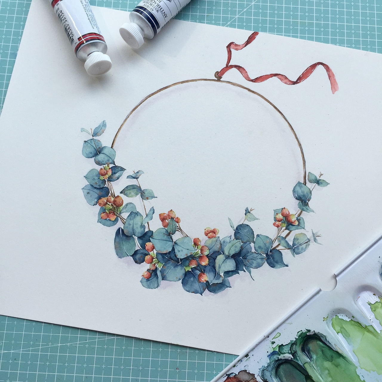 花环过程图（图ZMTUxNjk4MDE2） - 绘画 - 站酷设计师鹿芩水彩原创素材 - 站酷ZCOOL