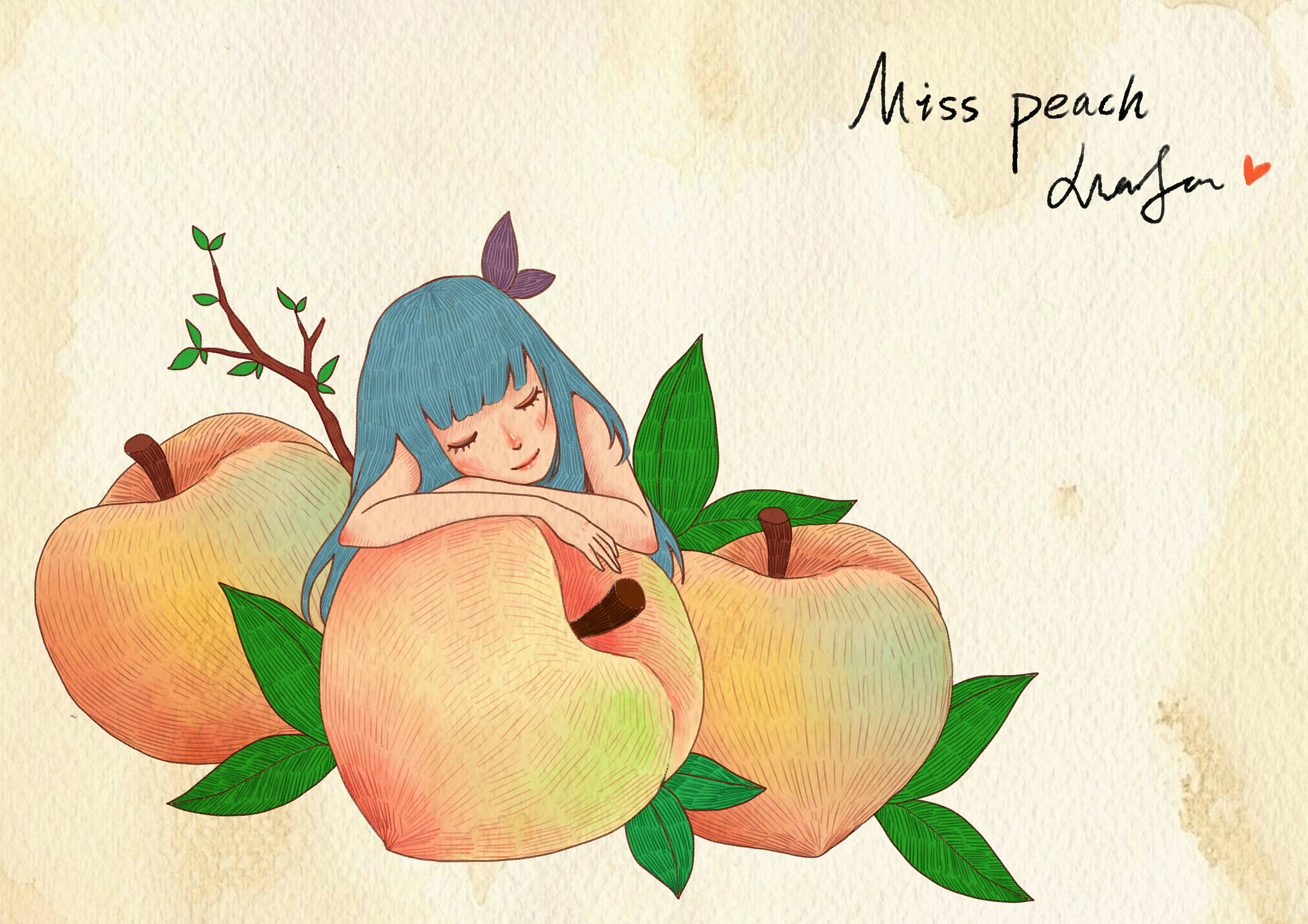 摘桃子插画图片