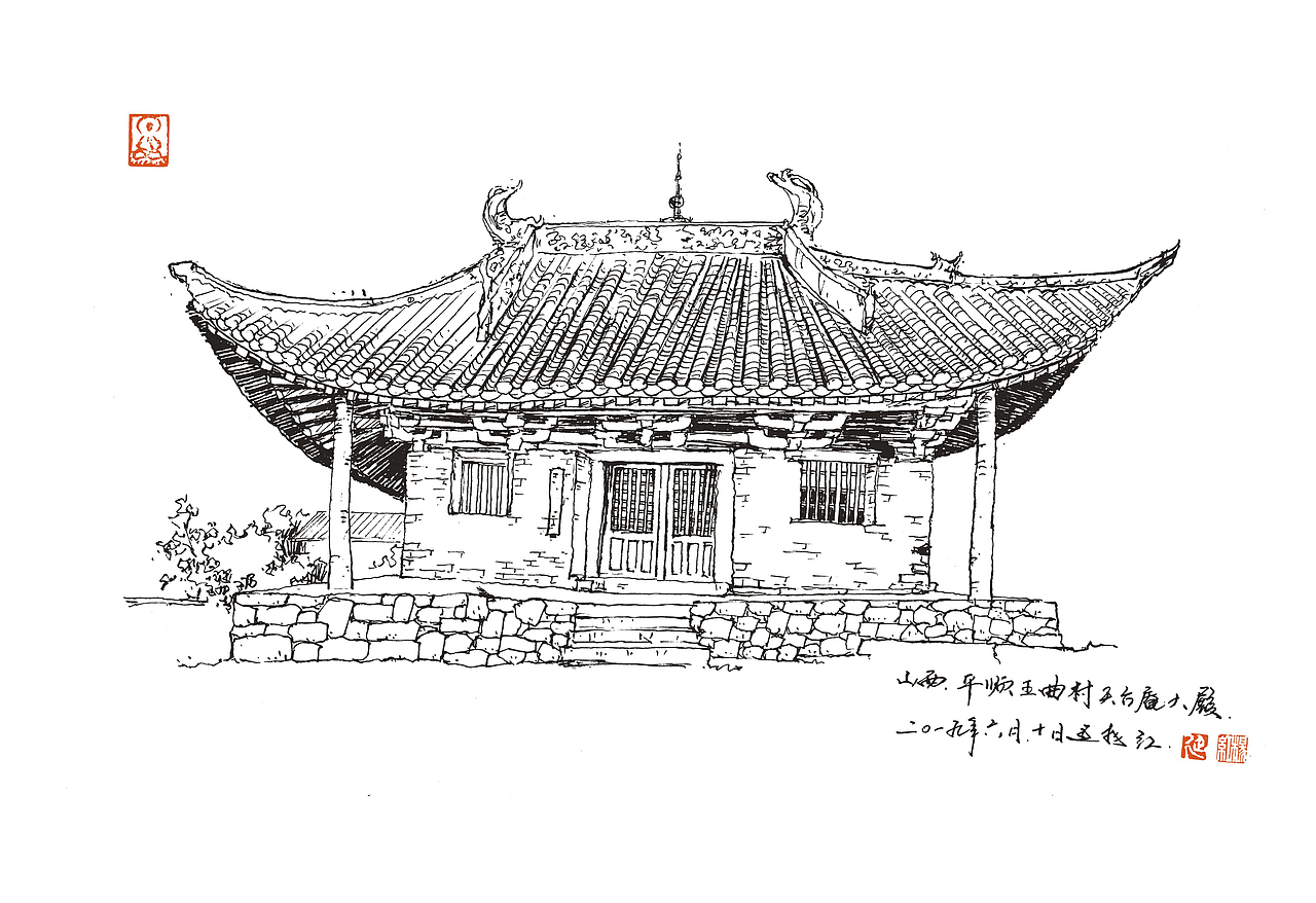 手绘山西古建筑_延杨红钢笔画-站酷zcool