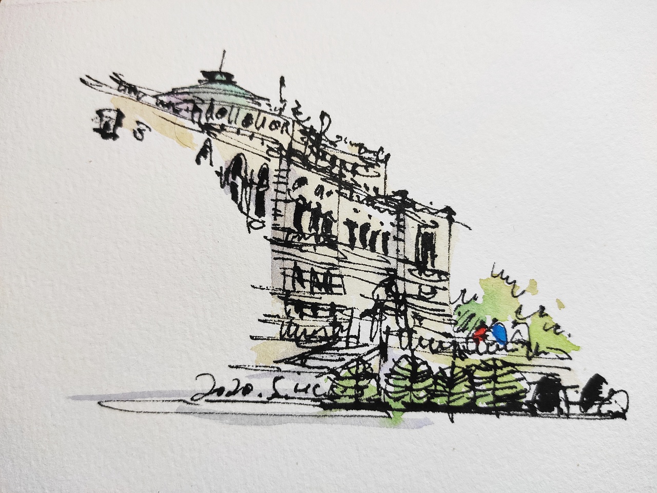 钢笔淡彩建筑风景速写|纯艺术|绘画|钢笔淡彩建筑风景 - 原创作品