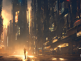 #AI创作实验室#夜晚，城市街道，赛博朋克风格