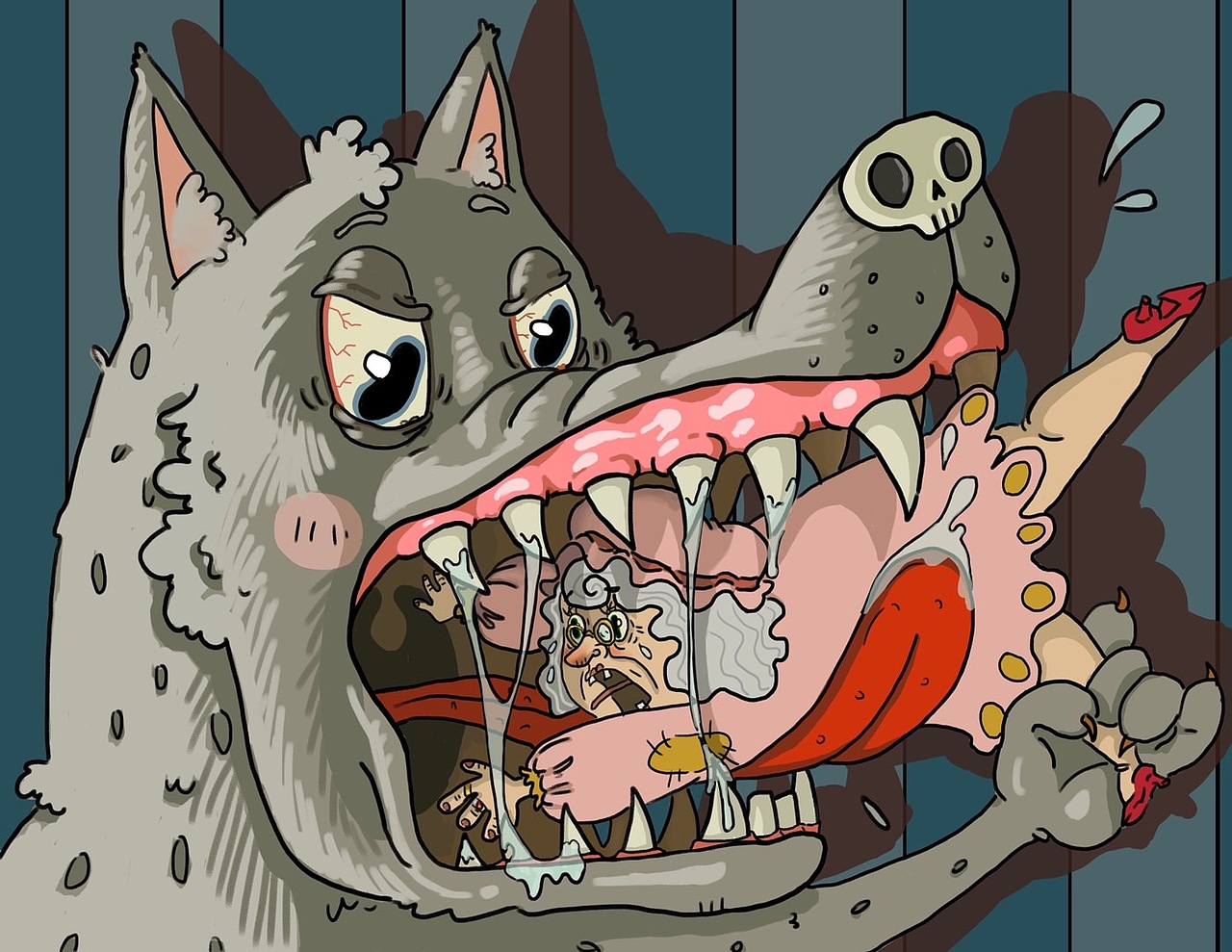 大灰狼一口吃掉老奶奶