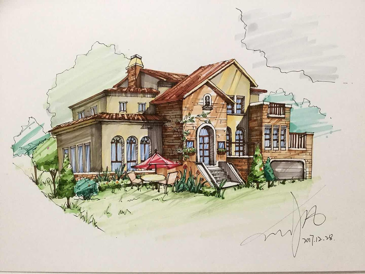 马克笔室外风景手绘