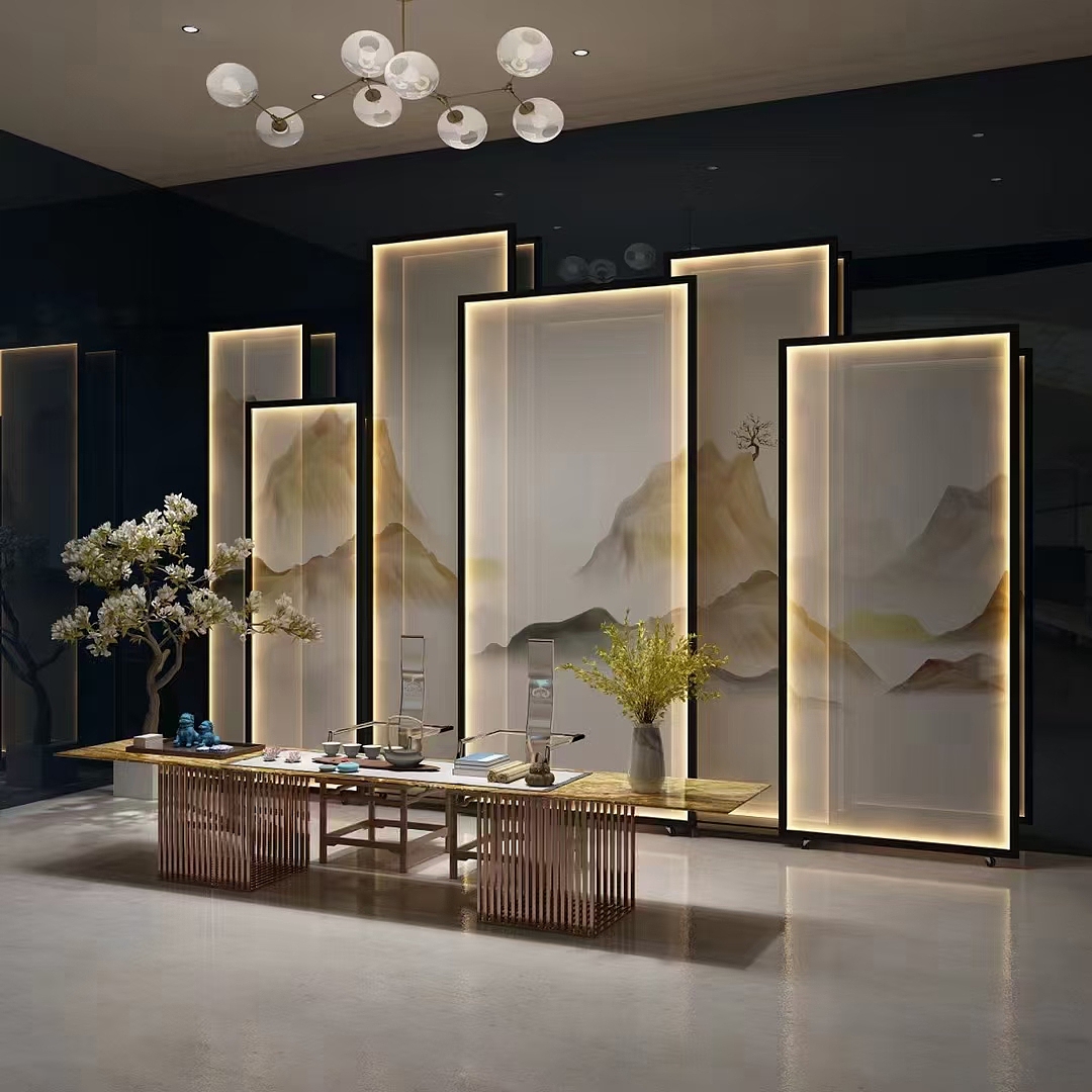 新中式茶室背景屏风应用隔断方案（图ZMjgzNTIwMTYw） - 酒店餐饮设计 - 站酷设计师shunlong2018原创素材 - 站酷ZCOOL