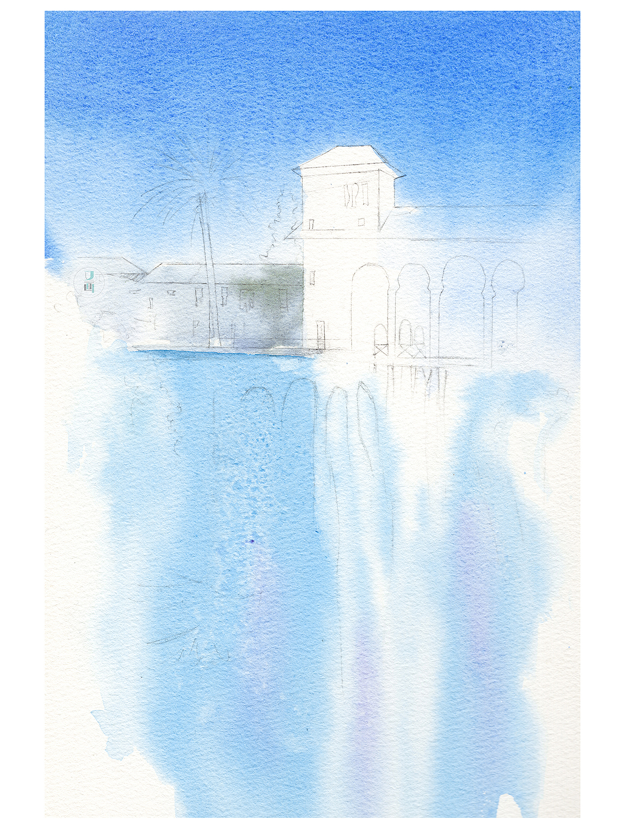 分享收藏水彩风景——樱花列车绘画步骤分享水彩花卉——冷暖色调荷花