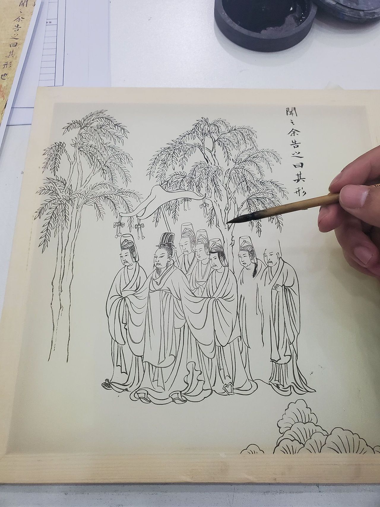 手绘临摹仿古绢本洛神赋图局部【塑新社潘小駑】