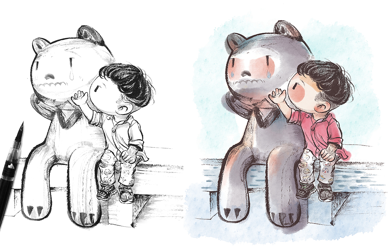 毛笔手绘ps淡彩