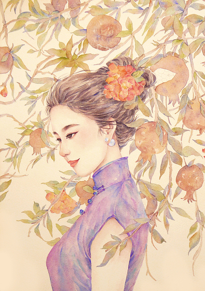 石榴红满（图ZOTcxMjY0OTY=） - 商业插画 - 站酷设计师红花HONGHUA原创素材 - 站酷ZCOOL