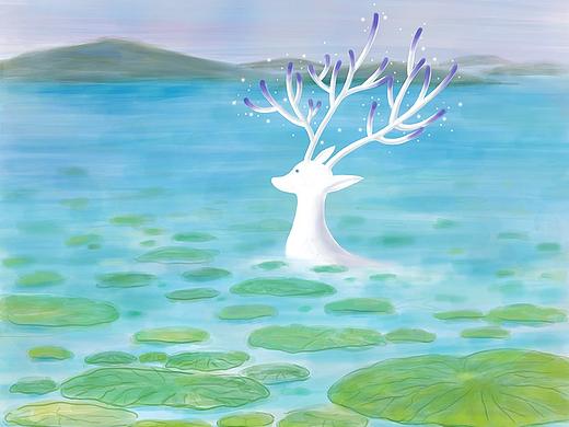 东方神鹿和夏日荷塘