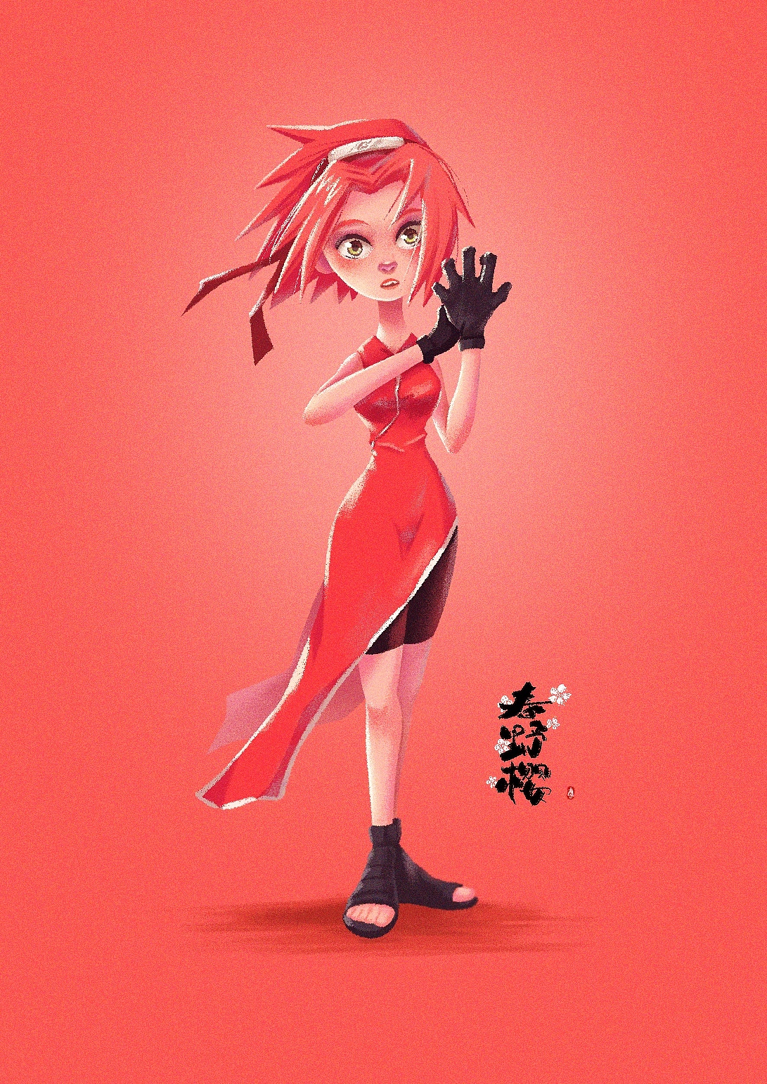 这个先改成短发了,因为长头发还要吹起来很难啊,怎么第一部也带手套了,我想掩饰一下不会画的手关节结构啊