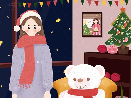 原创手绘圣诞节平安夜插画