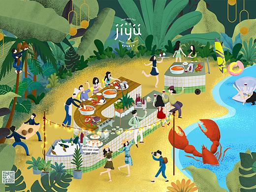 集渔泰式海鲜火锅插画