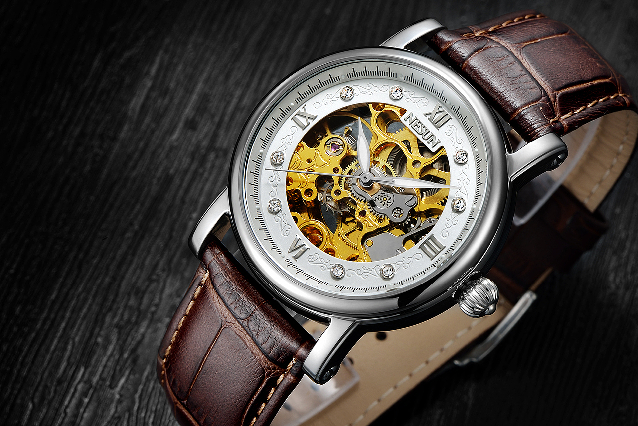 手表摄影/NESUN尼尚双面镂空精钢防水自动机械男士手表