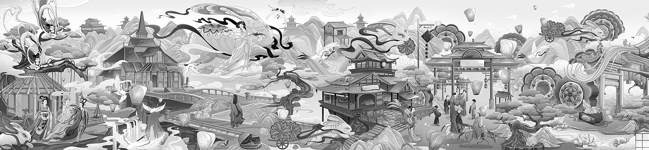 中秋节插画 | 长卷《中秋月下图》上卷