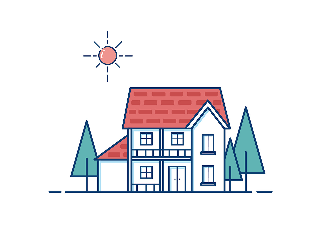 小房子描边插画