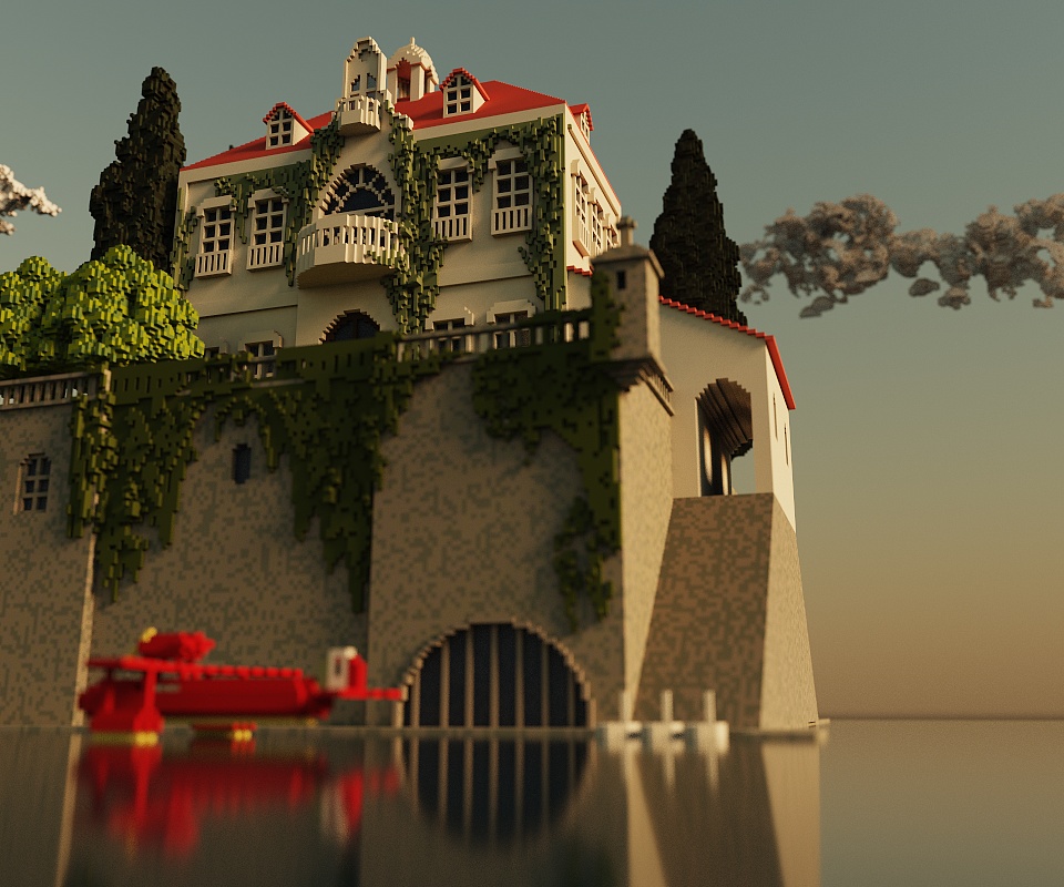 magicavoxel小练习:《红猪》场景