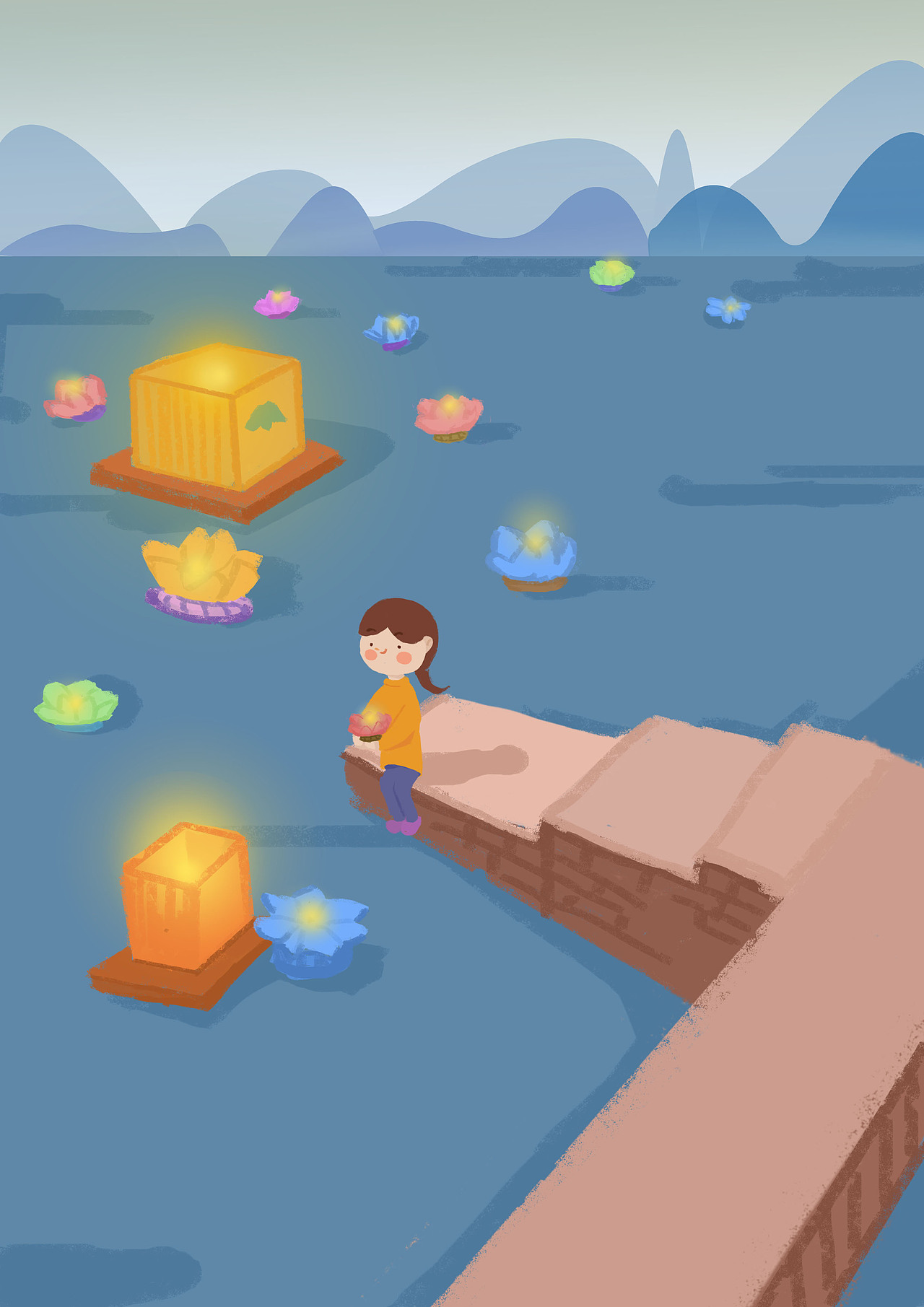  br>放河灯,中元夜放在江河湖海之中,任其漂泛.