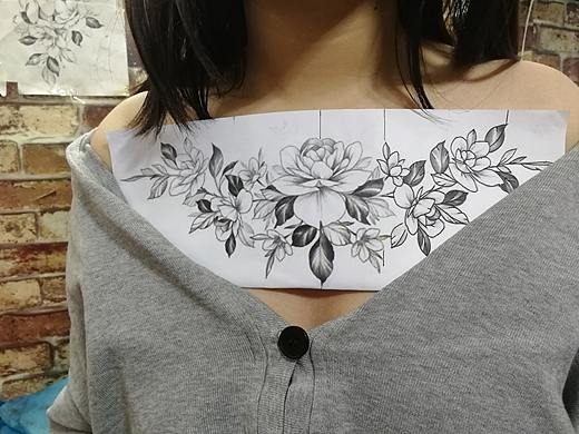 锁骨素花纹身金左堂纹身河南安阳tattoo遮盖疤痕