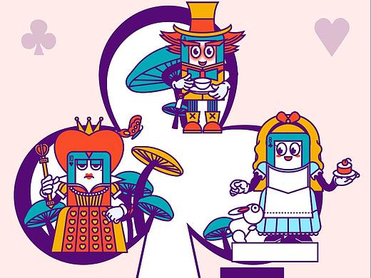 扑克牌-爱丽丝梦游仙境单色涂鸦