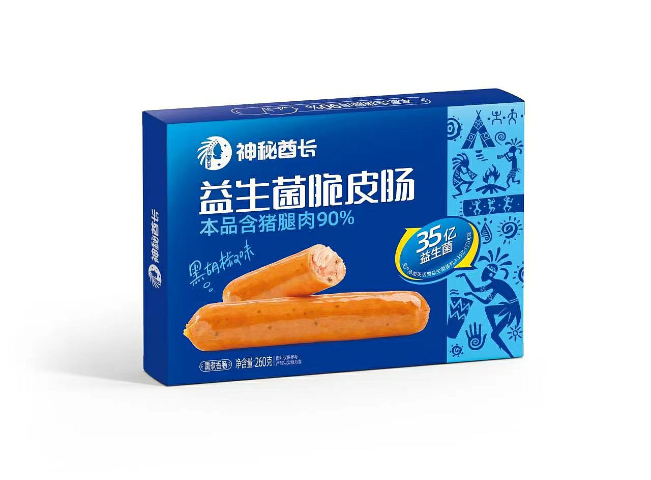 神秘酋长益生菌脆皮肠的包装设计