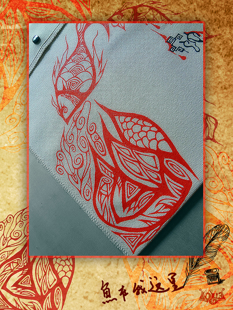 叁公馆·盗墓笔记概念系列【盗墓花事】の蛇眉铜鱼手绘帆布文件袋