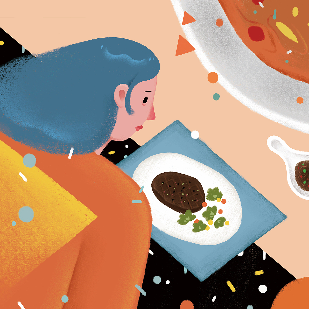 一个餐饮主题的商业插画