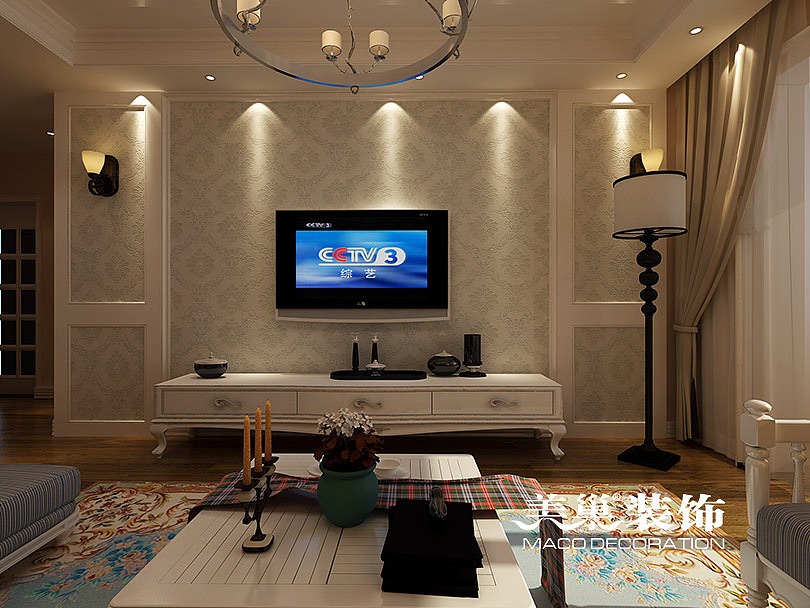 昌建誉峰124平三室两厅简欧风格装修效果图——电视背景墙