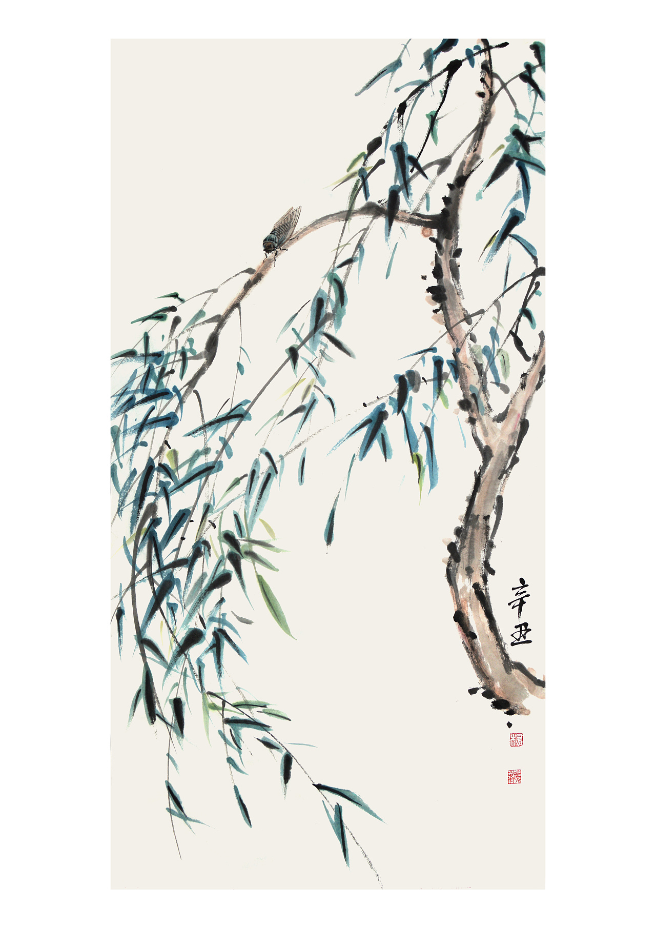 蝉鸣柳枝头|纯艺术|绘画|杨晓峰 - 原创作品 - 站酷 (zcool)