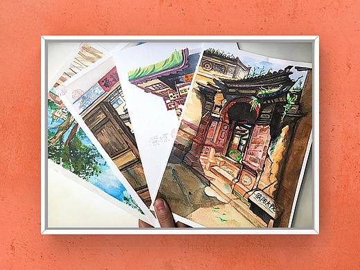 旅行水彩风景画