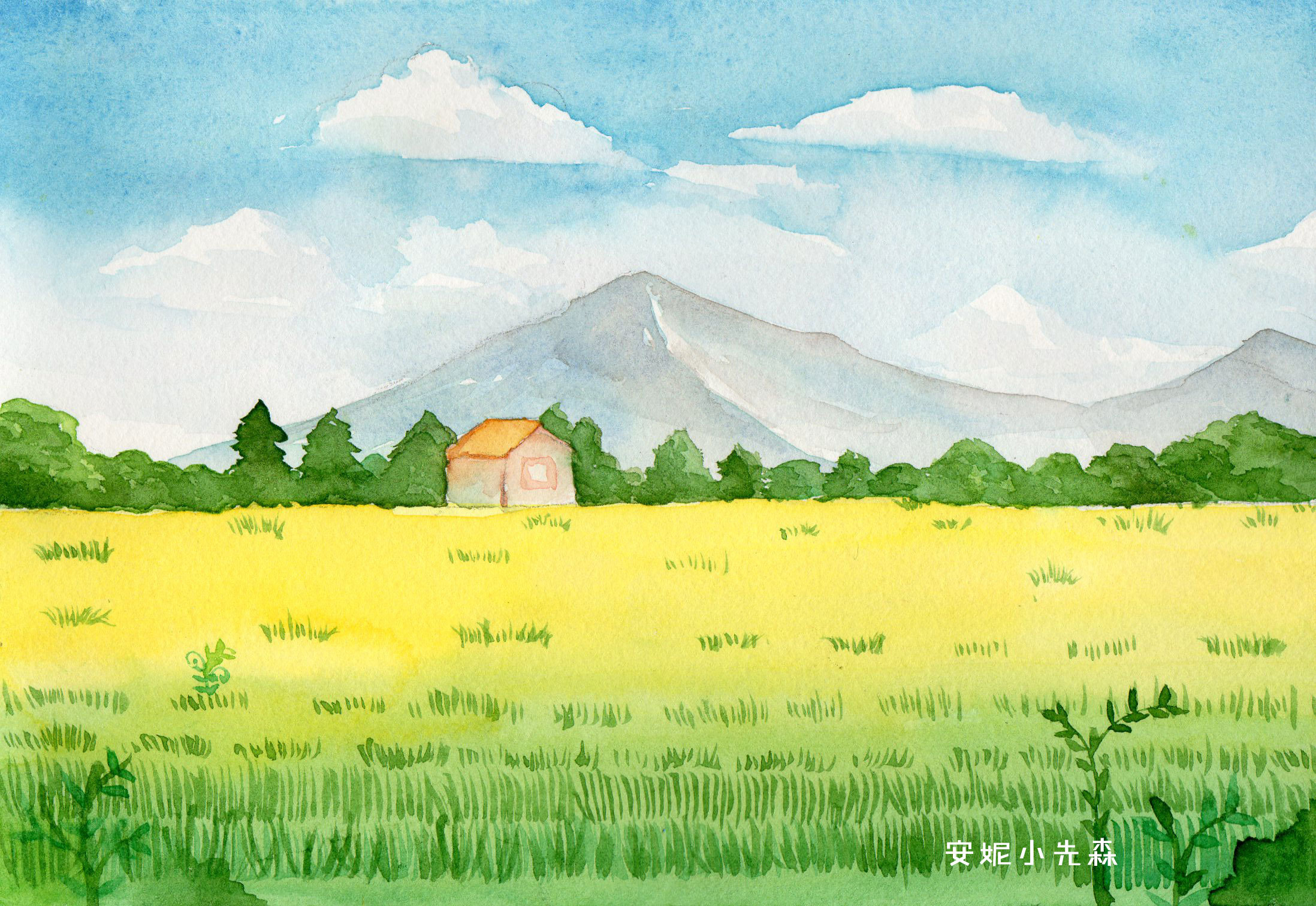 《田野中的绿色》|纯艺术|绘画|百谷水彩手绘 - 原创作品 - 站酷 (ZCOOL)