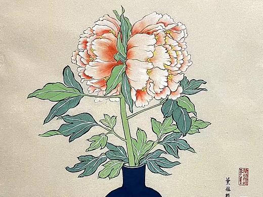 叶赫那拉昱桐老师 精品花鸟 《并蒂牡丹》 90-4