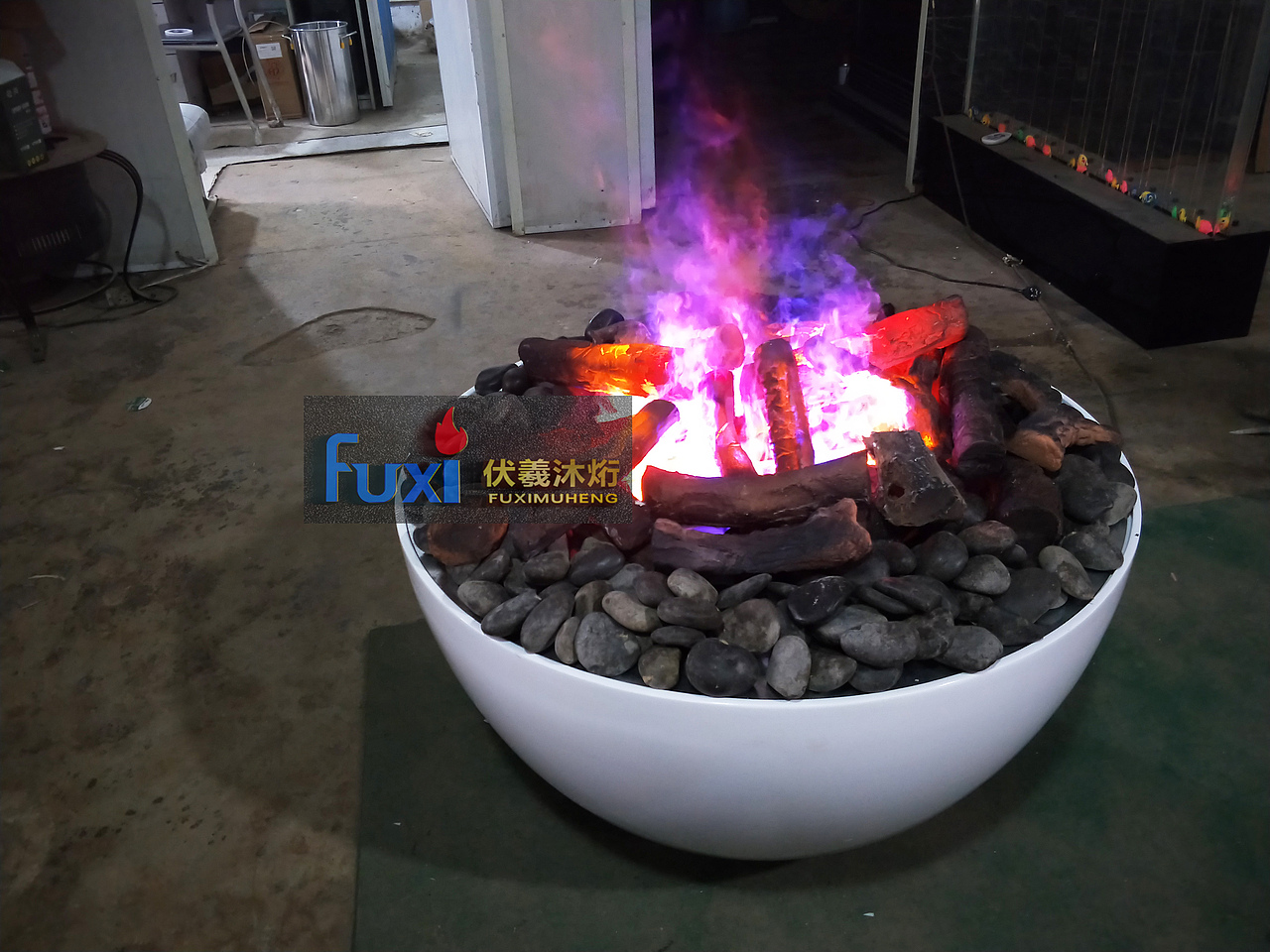 出口西班牙伏羲雾化壁炉圆形篝火盆庭院景观3d壁炉火焰