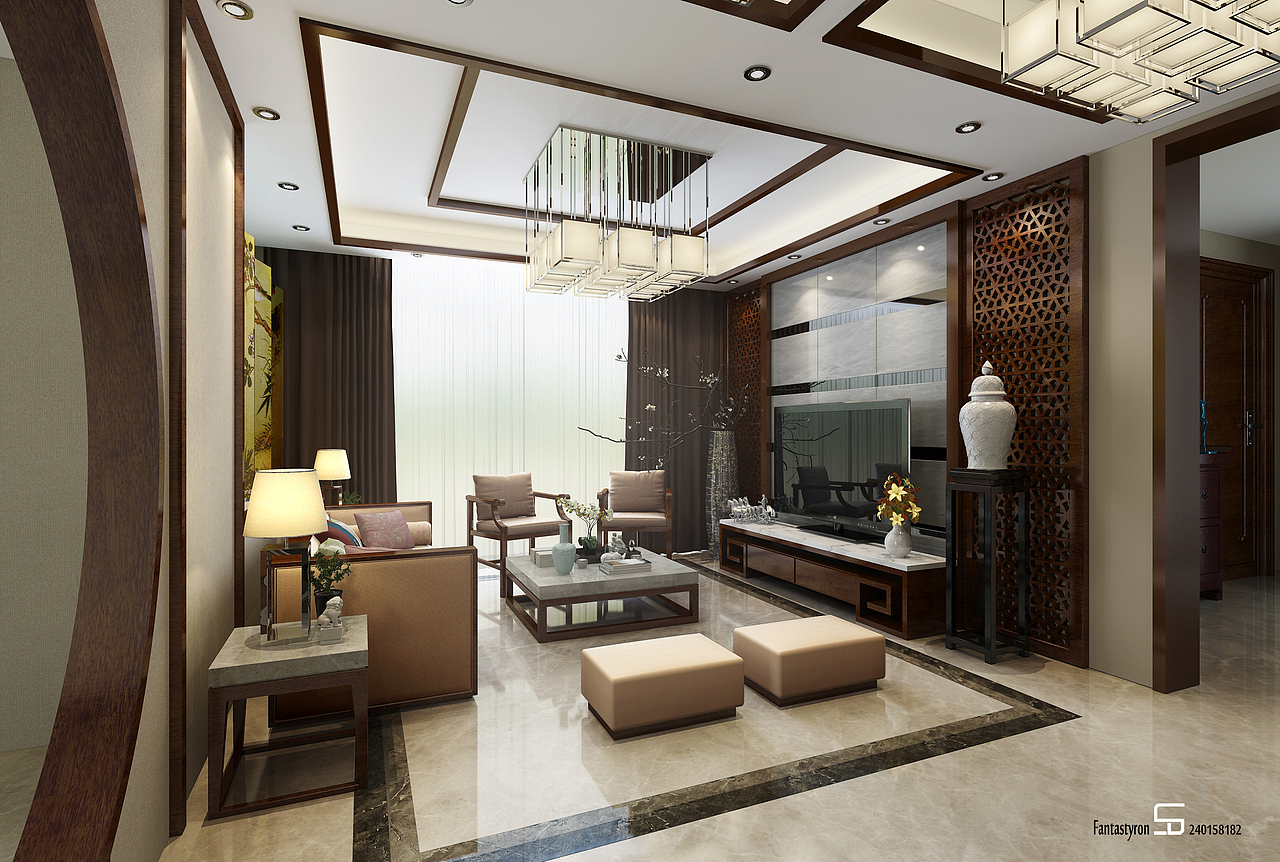 海德花园 一个中式客厅效果 3Dmax VR3.0 PS（图ZMjYxMTEwMjQ=） - 建筑/空间 - 站酷设计师Leron_樂原创素材 - 站酷ZCOOL