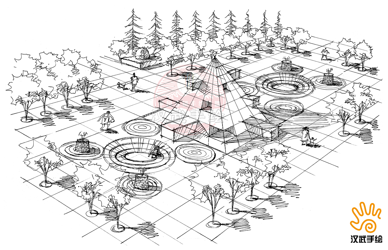 广场设计手绘线稿
