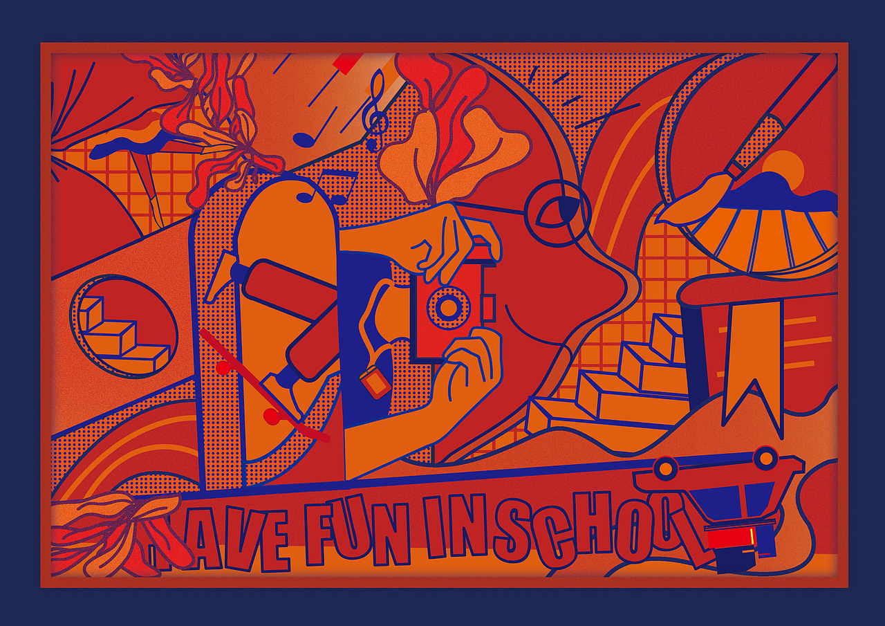 插画设计:“have fun in school”