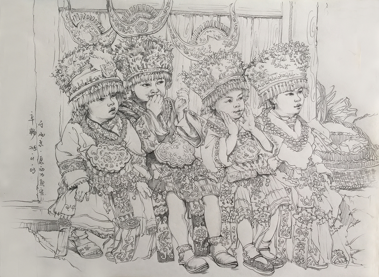 人物速写创作--苗族小女孩