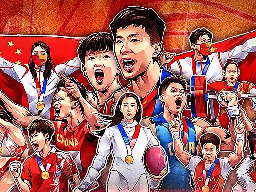 腾讯2021东京奥运会插画海报