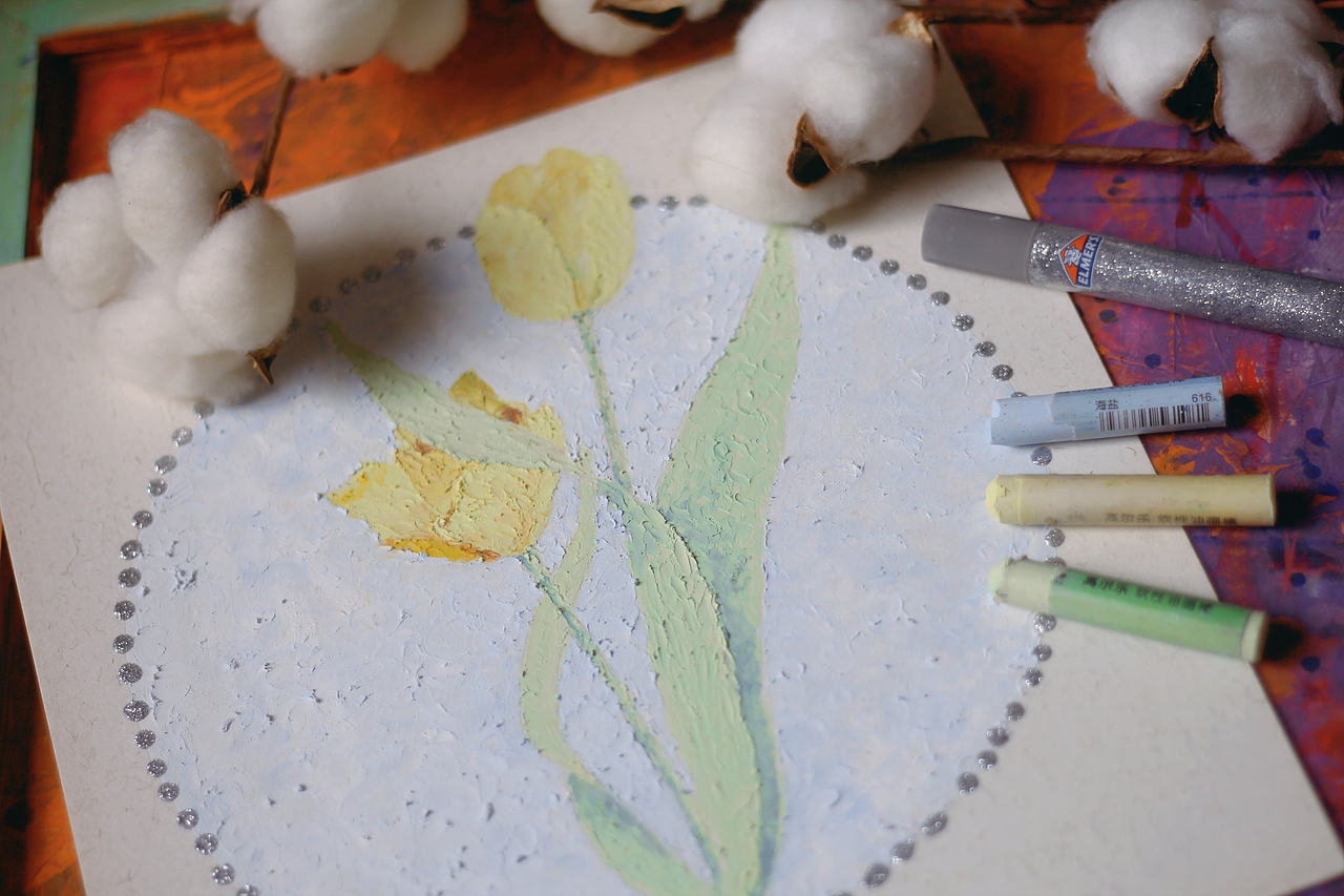 春天花会开——油画棒郁金香（图ZMjk1Njc0MTI0） - 绘画 - 站酷设计师燕柒7原创素材 - 站酷ZCOOL