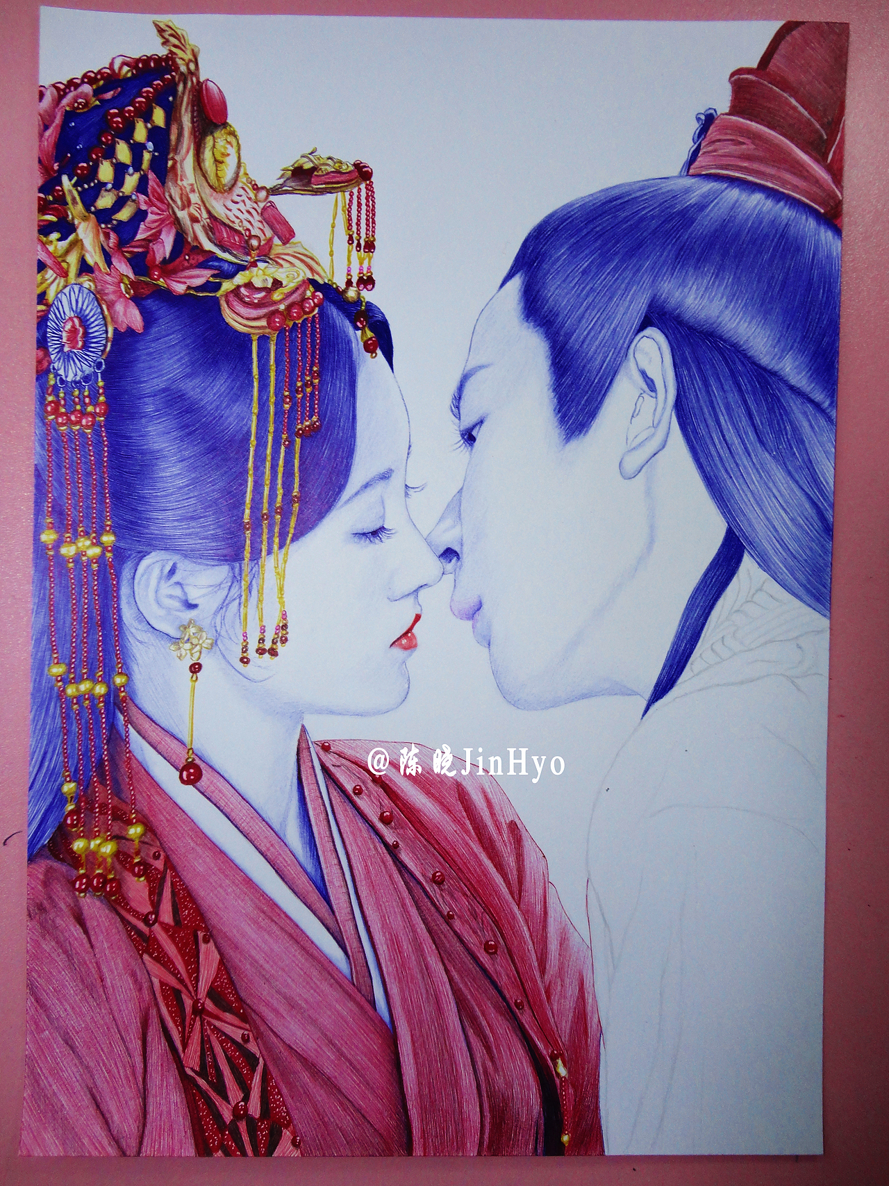 圆珠笔手绘《新白娘子传奇》鞠婧祎于朦胧