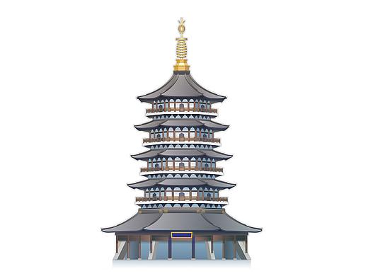 杭州雷峰塔矢量建筑插画