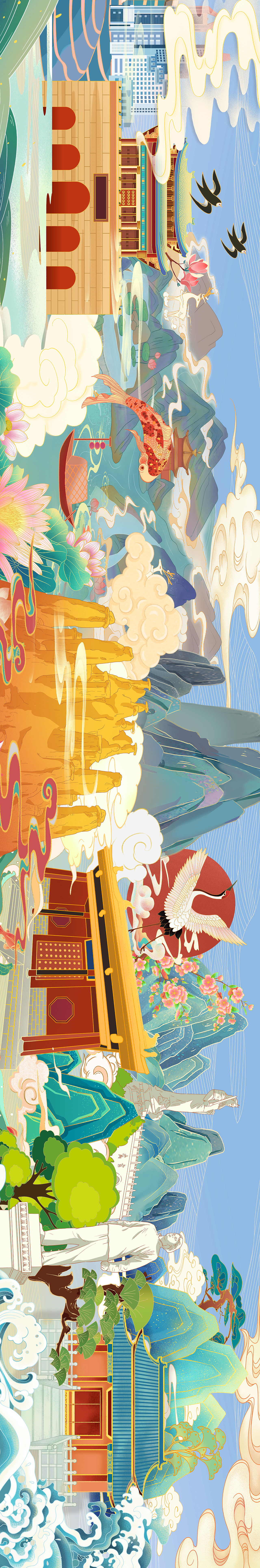 山西景点建筑场景插画(长卷)