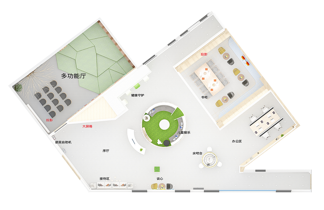 一个社区服务中心大厅，四百平左右（图ZMjg0ODk0NTY4） - 建筑设计 - 站酷设计师怪圈文化原创素材 - 站酷ZCOOL