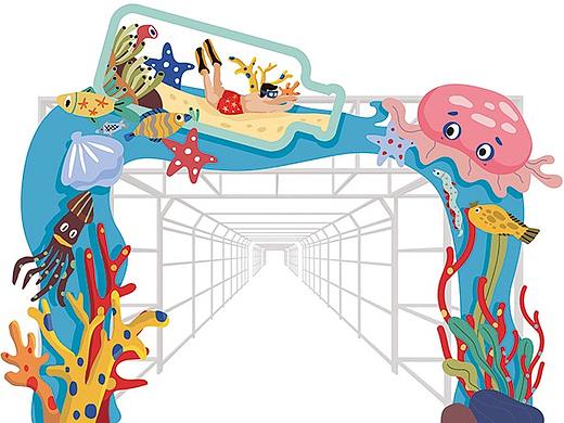 30米夏日海洋灯廊插画设计方案