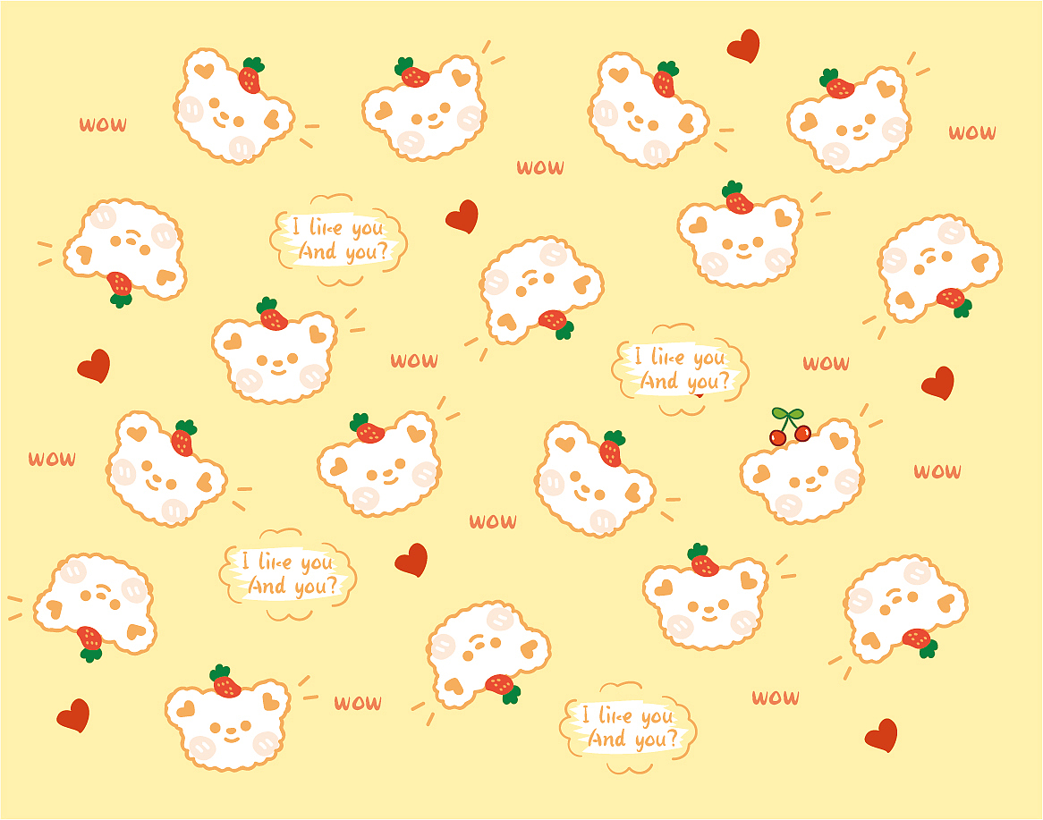 卡通手绘可爱熊表情包插画设计图案卡片贴纸毯子文创