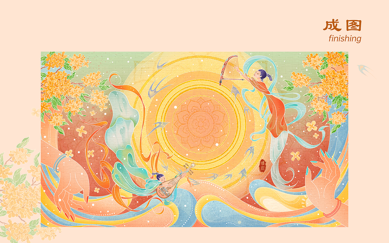 中秋×敦煌《中秋仲月夜》国潮包装礼盒插画（图ZMzE1NTgyOTg4） - 商业插画 - 站酷设计师堀川Rae原创素材 - 站酷ZCOOL