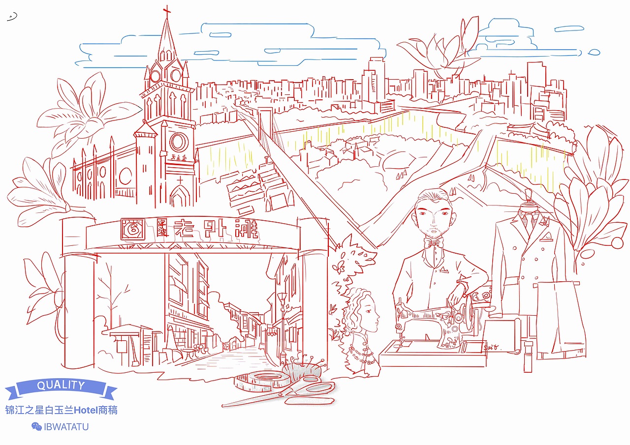 酒店壁畫約稿插畫（圖ZMTM1MDU4NTk2） - 商業(yè)插畫 - 站酷設計師插畫YU原創(chuàng)素材 - 站酷ZCOOL