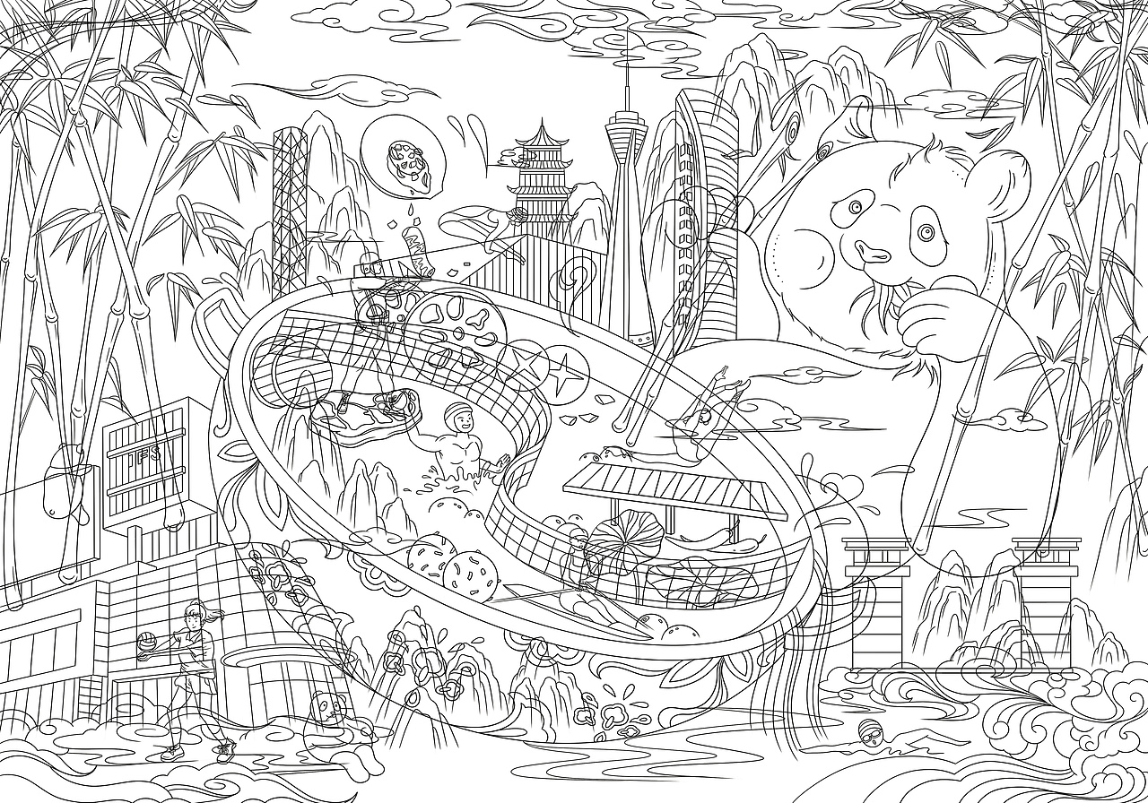 巴山蜀水|2021年成都大运会（图ZMjQxNjQyNTEy） - 商业插画 - 站酷设计师一只长颈鹿鹿原创素材 - 站酷ZCOOL